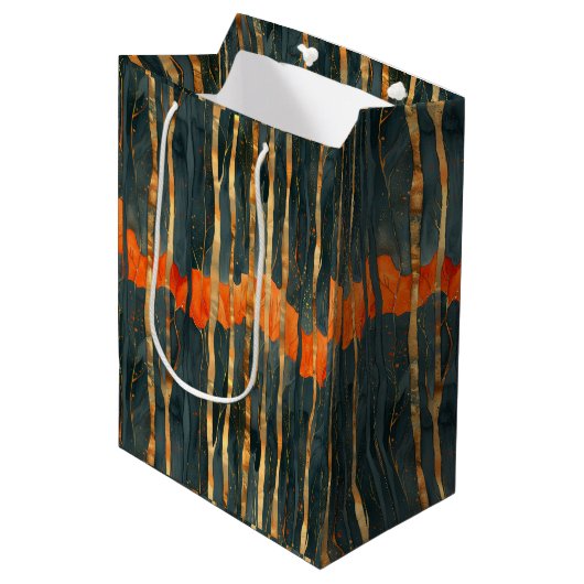 Black gold orange Art Nouveau stripes Medium Cadeauzakje (Voorkant Gekanteld)