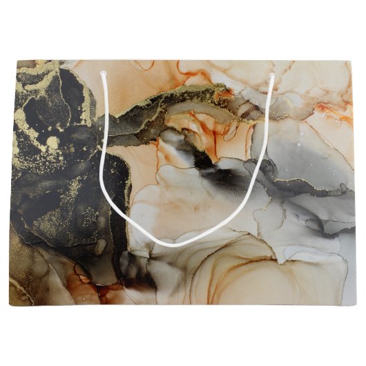 Black Gold Oranje Etheraal Abstract Grote Gift Bag Groot Cadeauzakje (Voorkant)