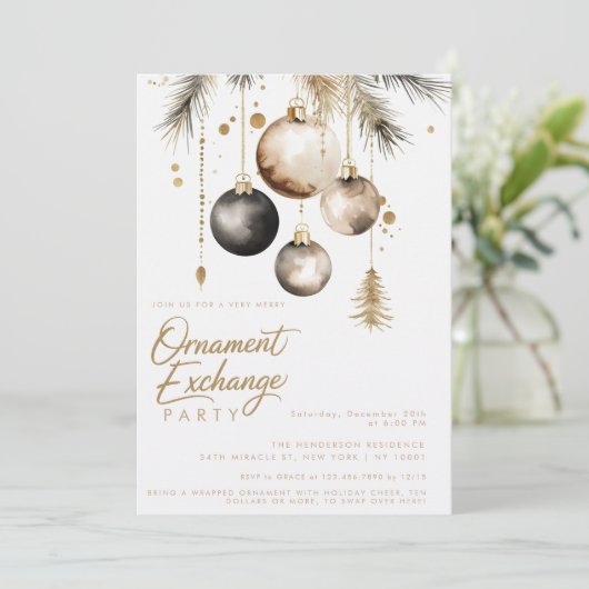 Black Gold Ornament Exchange Kerstfeest Kaart (Staand voorkant)