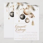 Black Gold Ornament Exchange Kerstfeest Kaart (Voorkant / Achterkant)