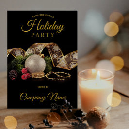 Black Gold Ornament Ribbon Corporate Holiday Party Kaart