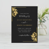 Black Gold Ornamenten bruiloft uitnodiging Sjabloo (Staand voorkant)