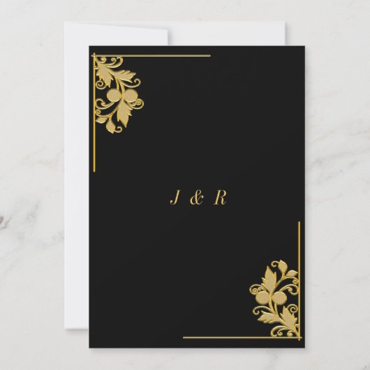 Black Gold Ornamenten bruiloft uitnodiging Sjabloo (Achterkant)