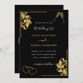 Black Gold Ornamenten bruiloft uitnodiging Sjabloo (Voorkant / Achterkant)