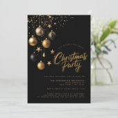Black Gold Ornamenten Sparkle Stars Kerstfeest Kaart (Staand voorkant)
