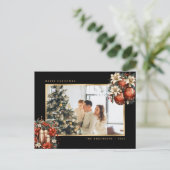 Black Gold Ornaments Botanical Photo Christmas Feestdagenkaart (Staand voorkant)
