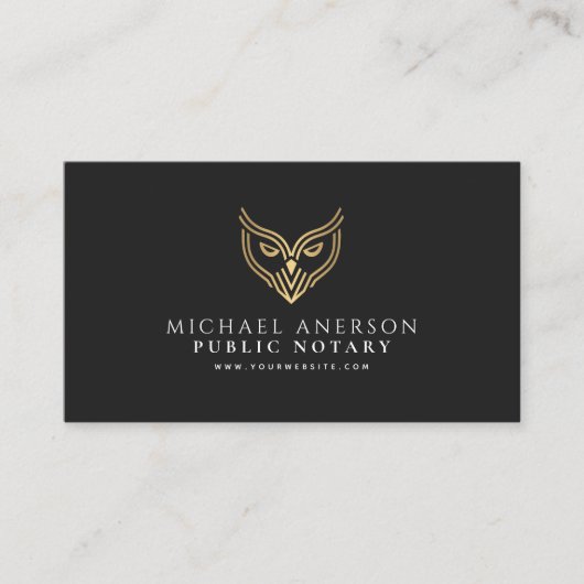 Black Gold Owl Minimal Notary Loan Signing Agent Visitekaartje (Voorkant)