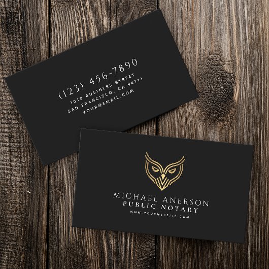 Black Gold Owl Minimal Notary Loan Signing Agent Visitekaartje