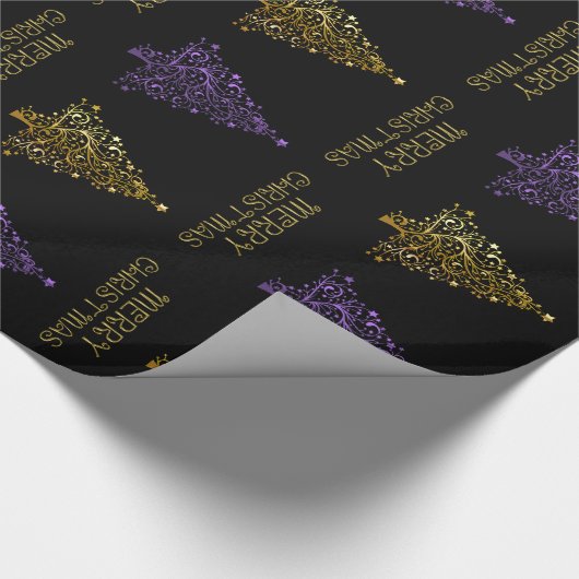 Black Gold Paars Elegant Chic-kerstboomster Cadeaupapier (Hoek)