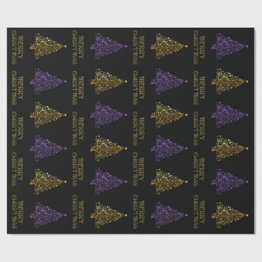 Black Gold Paars Elegant Chic-kerstboomster Cadeaupapier (Vlak)