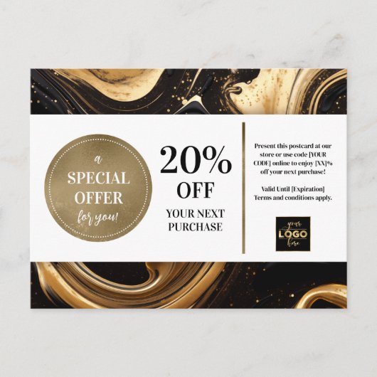 Black Gold Paint Swirls Coupon Korting Briefkaart (Voorkant)