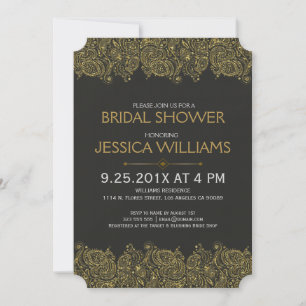 Black & Gold paisley Lace Vrijgezellenfeest Invite Kaart