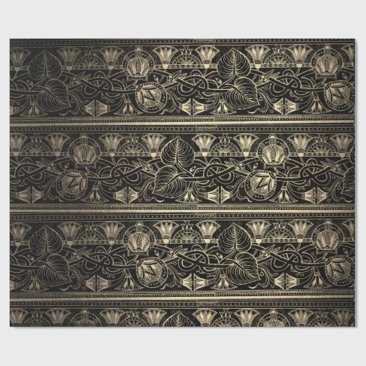 Black Gold Papyrus Antiek Egyptisch Floral Lotus Cadeaupapier (Vlak)