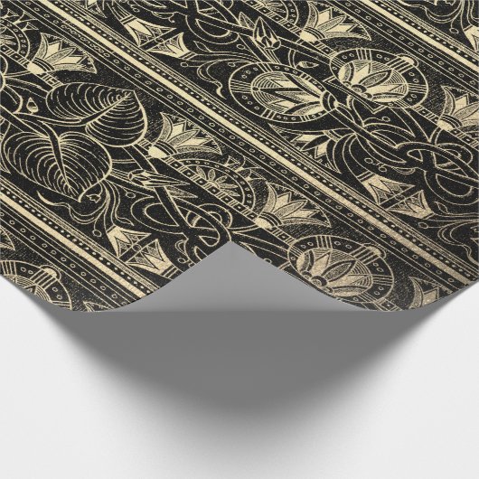Black Gold Papyrus Antiek Egyptisch Floral Lotus Cadeaupapier (Hoek)