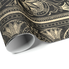 Black Gold Papyrus Antiek Egyptisch Floral Lotus Cadeaupapier