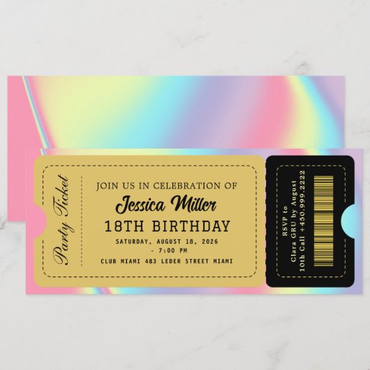 Black & Gold Party Ticket Kaart (Voorkant / Achterkant)