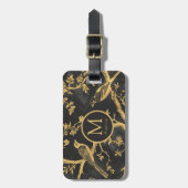 Black Gold Pattern Monogram Bagagelabel (Voorkant verticaal)