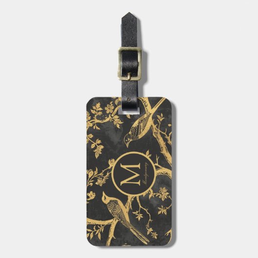 Black Gold Pattern Monogram Bagagelabel (Voorkant verticaal)