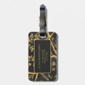 Black Gold Pattern Monogram Bagagelabel (Achterkant verticaal)
