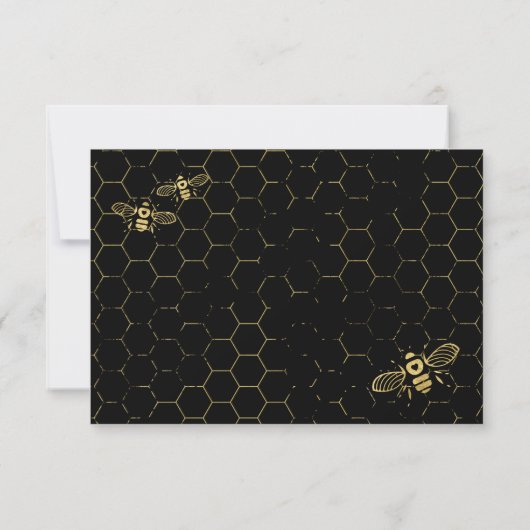 Black Gold Pattern RSVP Card Honey Bee Kaartje (Achterkant)