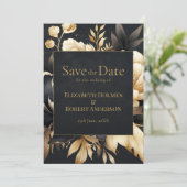 Black & Gold Peony Gothic Save the Date (Staand voorkant)