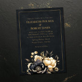 Black & Gold Peony Gothic Wedding Invitation Kaart