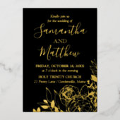 Black & Gold Peony Modern Floral Wedding Folie Uitnodiging (Voorkant)