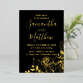 Black & Gold Peony Modern Floral Wedding Folie Uitnodiging (Staand Voorkant)