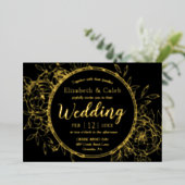 Black & Gold Peony Modern Toile Wedding Folie Uitnodiging (Staand Voorkant)