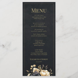 Black & Gold Peony Wedding Menu Card