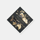 Black & Gold Peony Wedding Napkins Servet (Hoek)