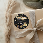 Black & Gold Peony Wedding Round Sticker