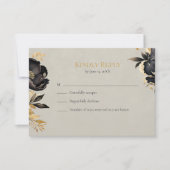 Black & Gold Peony Wedding RSVP Card Kaartje (Voorkant)