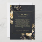 Black & Gold Peony Wedding Thank You Card Bedankkaart (Voorkant)