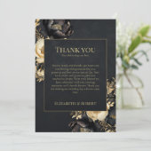 Black & Gold Peony Wedding Thank You Card Bedankkaart (Staand voorkant)