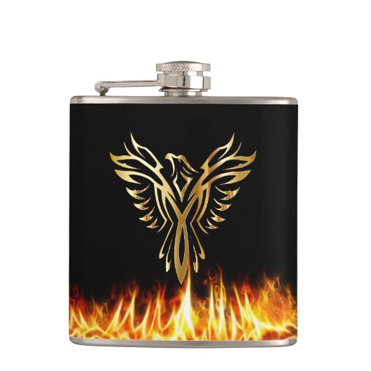 Black Gold Phoenix Flames 6 oz. Heupfles (Voorkant)