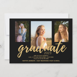 Black Gold Photo 2023 Graduation Party Invitation Kaart