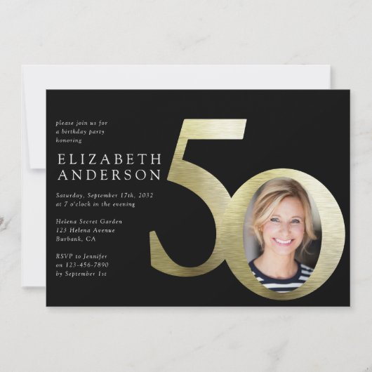 Black Gold Photo 50th Birthday Kaart (Voorkant)