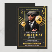 Black Gold Photo 50th Birthday Party Invitation Aankondiging (Voorkant / Achterkant)