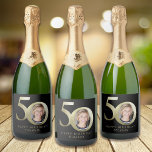 Black Gold Photo 50th Birthday Sparkling Wijnetiket<br><div class="desc">Van ons populaire Collectie van de 50e verjaardag van Black en Gold Foil</div>