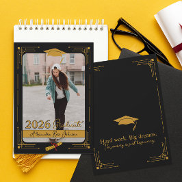 Black Gold Photo Class 2026 Graduate Announcement Kaart