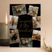Black & Gold Photo Collage Graduation Kaart