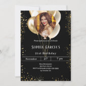 Black gold photo glitter balloons birthday kaart (Voorkant)