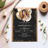 Black gold photo glitter balloons birthday kaart