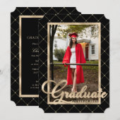 Black Gold Photo Graduparty Kaart (Voorkant / Achterkant)