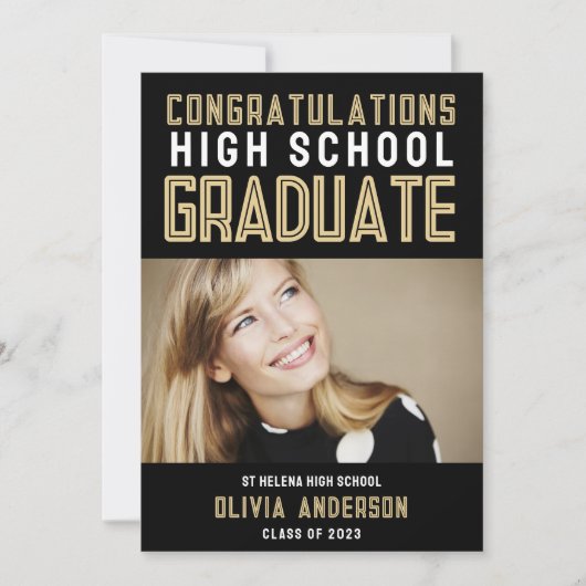 Black Gold Photo High School Afstuderen Aankondiging (Voorkant)