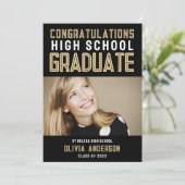 Black Gold Photo High School Afstuderen Aankondiging (Staand voorkant)