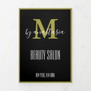 Black Gold Photo Monogram Salon Brochure Drieluik Kaart