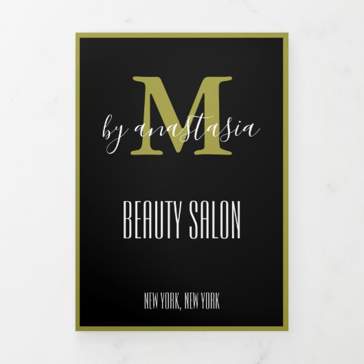 Black Gold Photo Monogram Salon Brochure Drieluik Kaart (Cover)