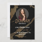Black Gold Photographic Birthday Party Invitation Kaart (Voorkant)